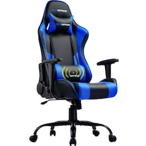 Blue Leather Gaming Chair Massage Office Computer Chair for Adult Reclining Adjustable Swivel Computer Chair