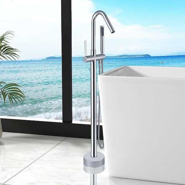 Single-Handle Freestanding Tub Faucet Bathtub Filter with Handheld Shower in Chrome