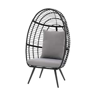 Freestanding Steel Outdoor Egg Lounge Chair with Removable Grey Cushions