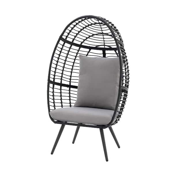 Patiorama Freestanding Steel Outdoor Egg Lounge Chair with Removable Grey Cushions