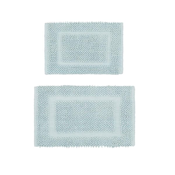 Jean Pierre NEW YORK Sophie Border Pale Blue 20 in. x 32 in. Cotton Plush 2-Piece Bath Mat Set