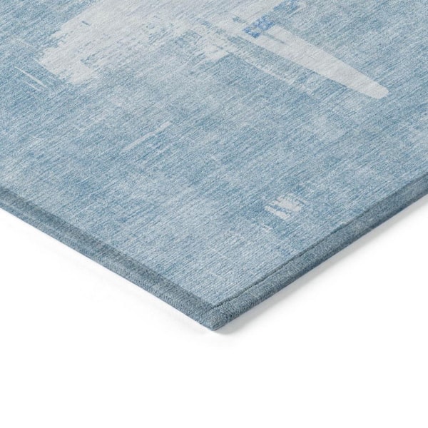 Sky Blue, Denim Blue 9 ft. x 12 ft. Woven Abstract Polyester Rectangle Indoor/Outdoor Area Rug