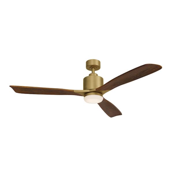 Ridley II 52 in. Indoor Natural Brass Downrod Mount Ceiling Fan with Integrated LED with Wall Control Included