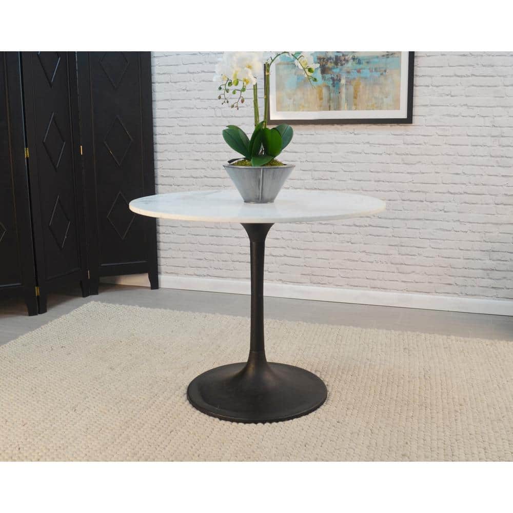 Enzo 40 Inch Round Marble Top Dining Table with Black Iron Base