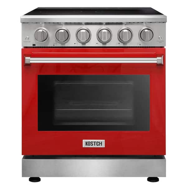 30 in. 5 Elements Freestanding Electric Range in Stainless Steel with 4.55 cu. ft. True Convection and Red Oven Door