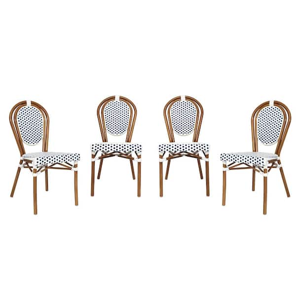 Brown Aluminum Outdoor Dining Chair in White Set of 4
