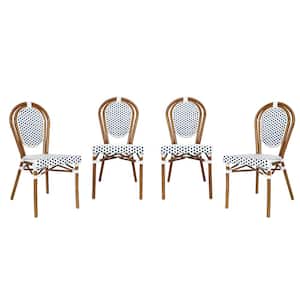 Brown Aluminum Outdoor Dining Chair in White Set of 4