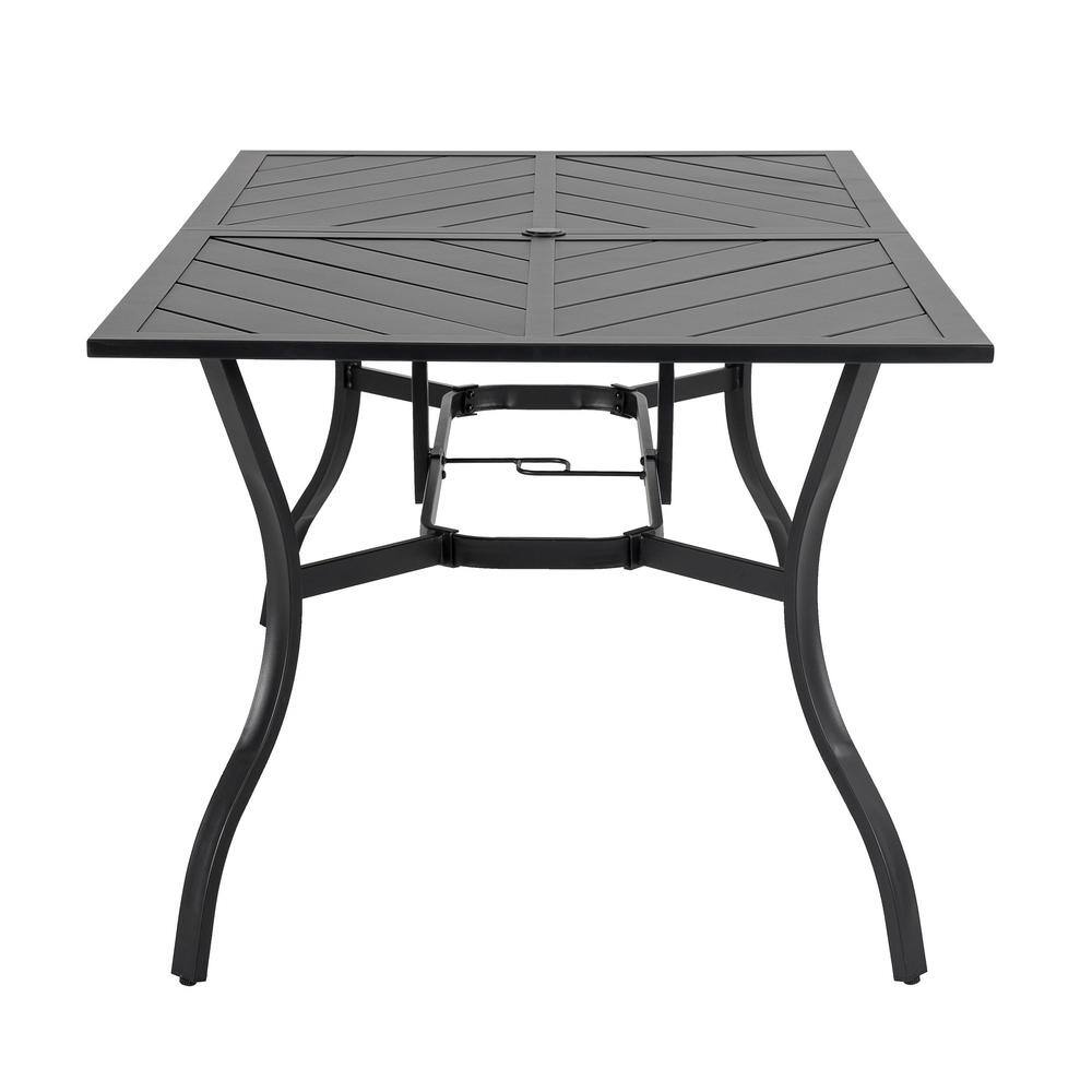 Black Powder-Coated Iron Outdoor Dining Table with Umbrella Hole