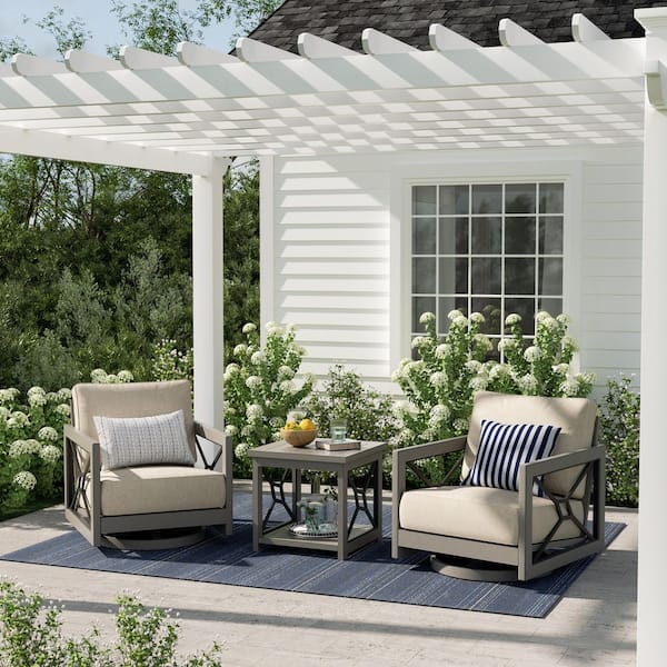 Marindo 3-Piece Aluminum Swivel Outdoor Conversation Set with Echo Dune Sunbrella Cushions