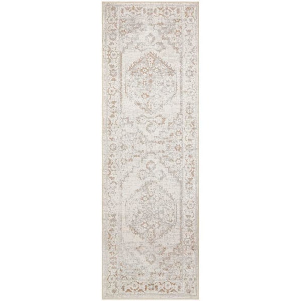 Astra Machine Washable Grey 2 ft. x 6 ft. Center medallion Traditional Runner Area Rug