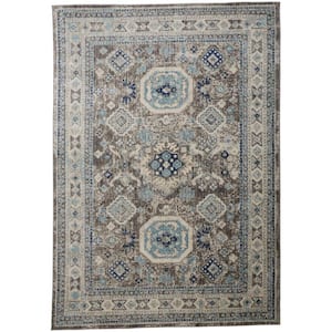 Gray Brown and Blue 2 ft. x 3 ft. Floral Area Rug