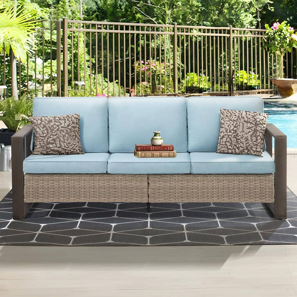 JOYSIDE 3-Seat Wicker Outdoor Patio Sofa Sectional Couch with Green Cushions  M75-GRN-THD - The Home Depot