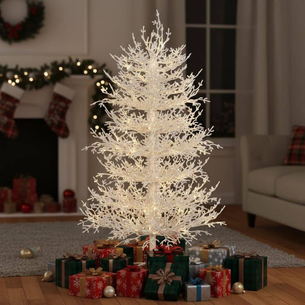 Lycvki 4 ft. Artificial Fir Tree with White LED Lights for Home
