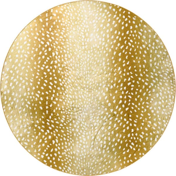8' Round Gold Animal Print Runner Rug