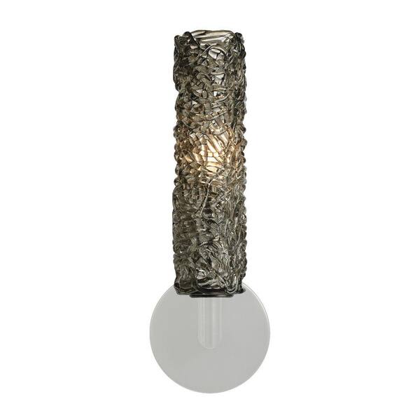 Generation Lighting Mini-Isis Cylinder 1-Light Satin Nickel Halogen Wall Light with Smoke Shade