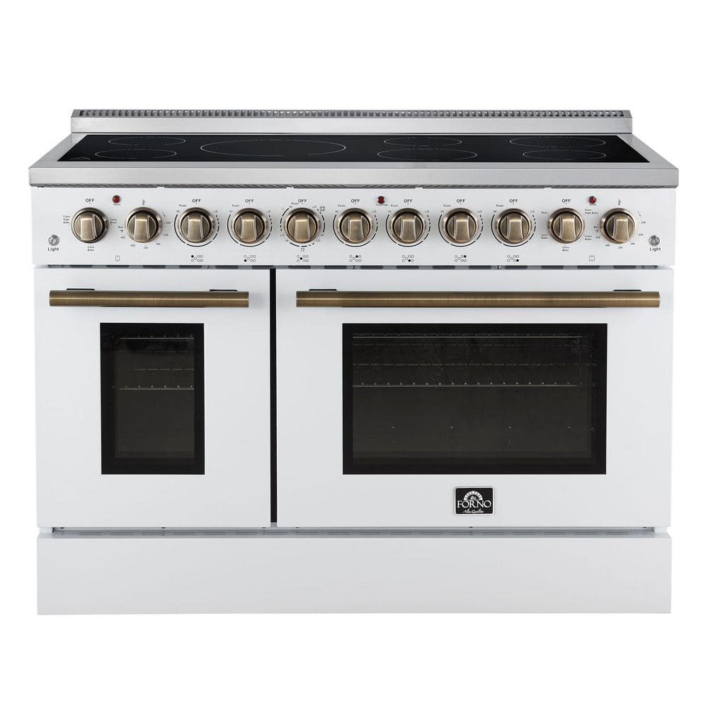 Paolo 48 in. Freestanding Electric Range in White with Antique Brass, 6.7 cu. ft., True Convection Oven price history on PriceWatchPro