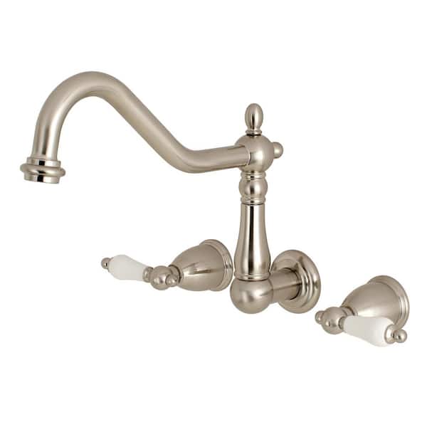 Kingston Brass Heritage 2-Handle Wall Mount Roman Tub Faucet in Brushed Nickel