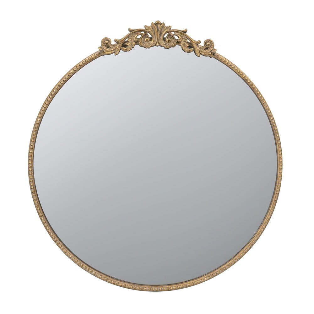 30 in. W x 32 in. H Gold Baroque Inspired Arch Iron Frame Mirror