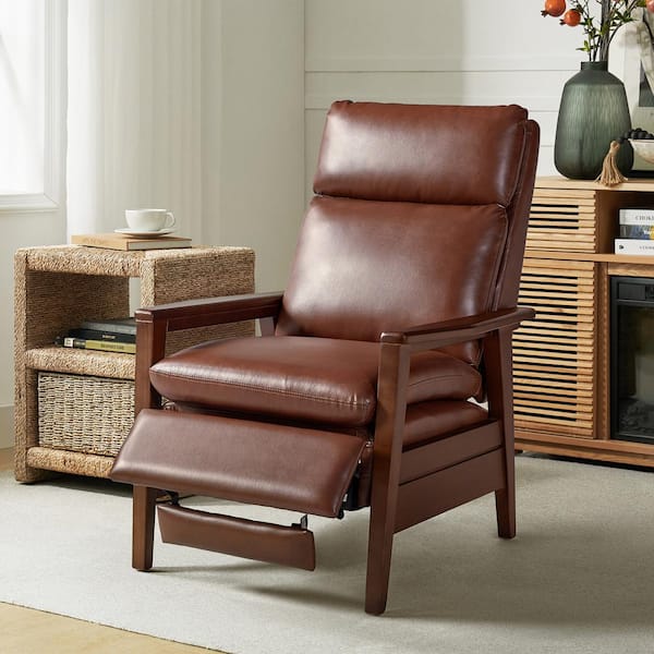 JAYDEN CREATION Paul Brown Mid century Modern Vegan Leather Upholstered Solid Wood Recliner RCAK0813 BRN