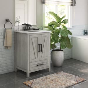 Rustic 23.88 in. Bath Vanity in Fairfax Oak with White Stone Top and White Basin