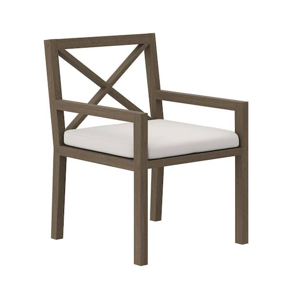 Northlake Outdoor Patio Teak Dining Armchair in Weathered Gray White