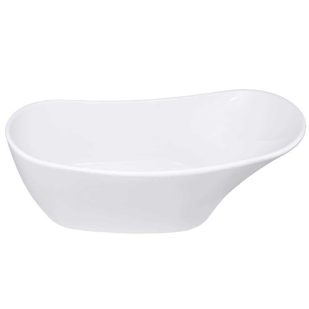 Glossy White Acrylic Freestanding Oval Soaking Bathtub