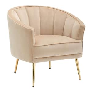Tania Champagne Velvet and Gold Metal Accent Chair