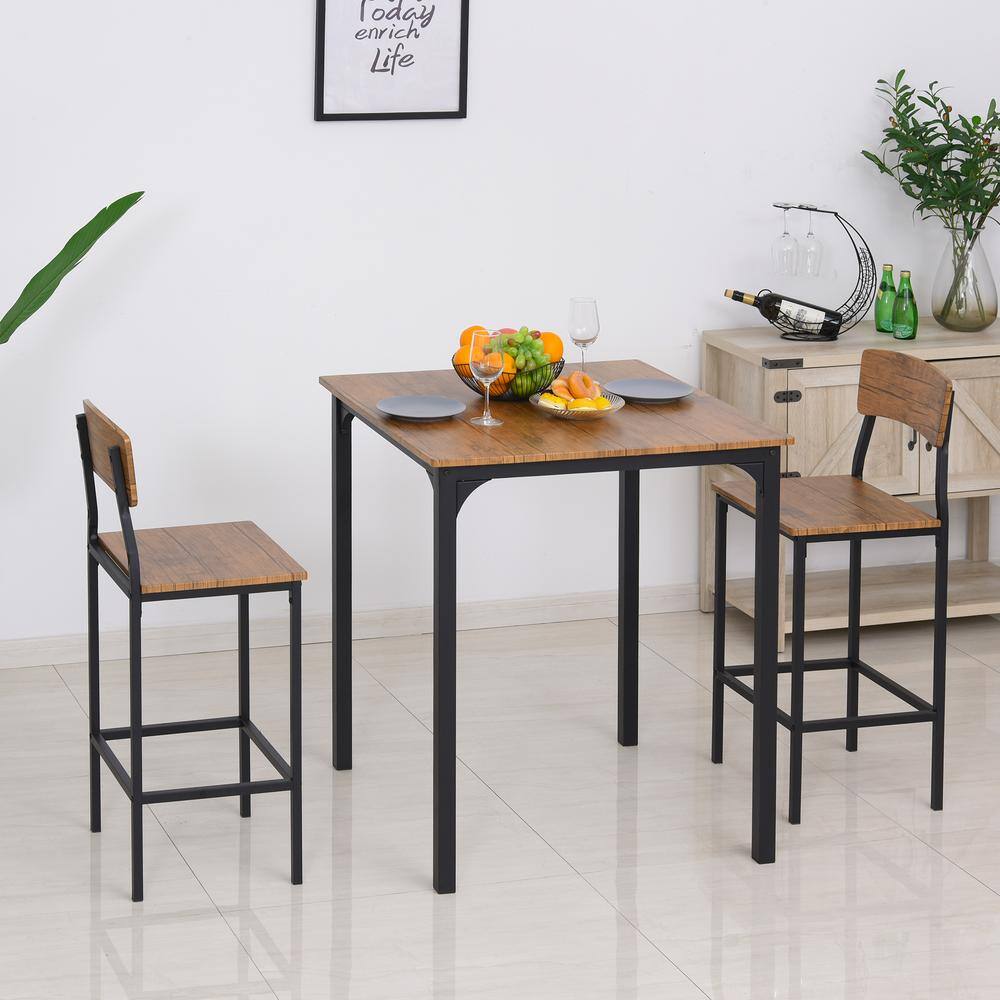 Rustic Brown MDF and Steel Pub Table Set with 2 Chairs