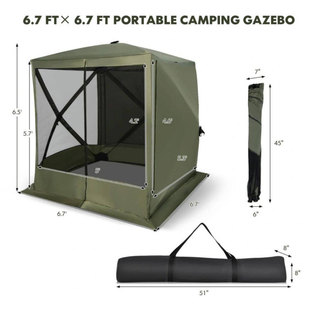 Green 6.7 ft x 6.7 ft Pop-Up Gazebo with Mesh Netting and Carry Bag