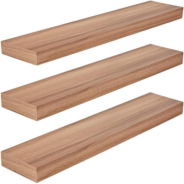 Unbranded 24 in. Golden Oak Kiera Grace Maine 3-Piece Floating Wall Shelves