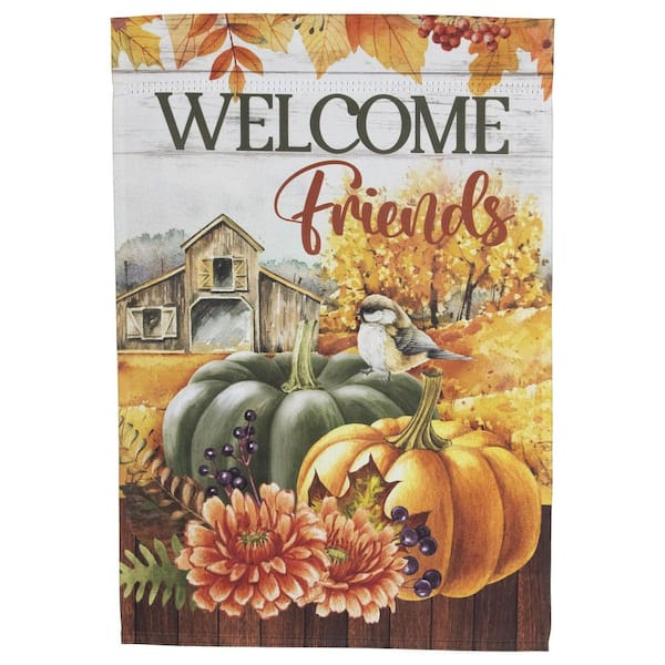 Welcome Friends Fall Harvest Outdoor Garden Flag-18 in. x 12.5 in.
