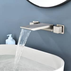 Ami Double Handle Wall-Mount Roman Waterfall Tub Faucet in Brushed Nickel