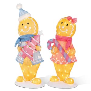 41.25 in. H Set of 2 Christmas 3D Fabric Gingerbreadman with 120 Warm White LED Lights