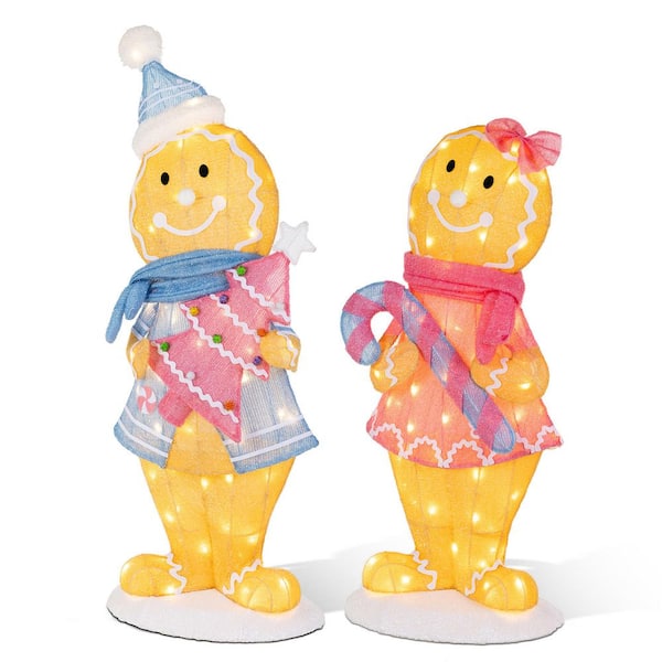 41.25 in. H Set of 2 Christmas 3D Fabric Gingerbreadman with 120 Warm White LED Lights