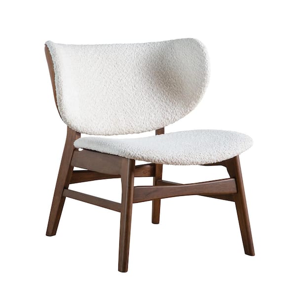 River Run Walnut Boucle Fabric Accent Wingback Chair With Leatherette Back