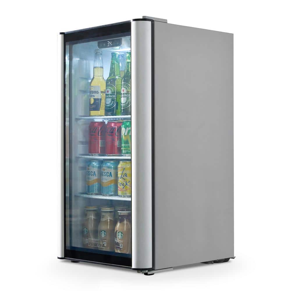 Silver Glass Door Display Refrigerator with Adjustable Shelves