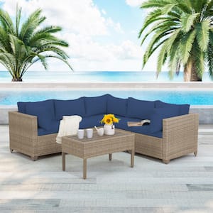 Maui 6-Piece Wicker Patio Conversation Set with Cobalt Cushions