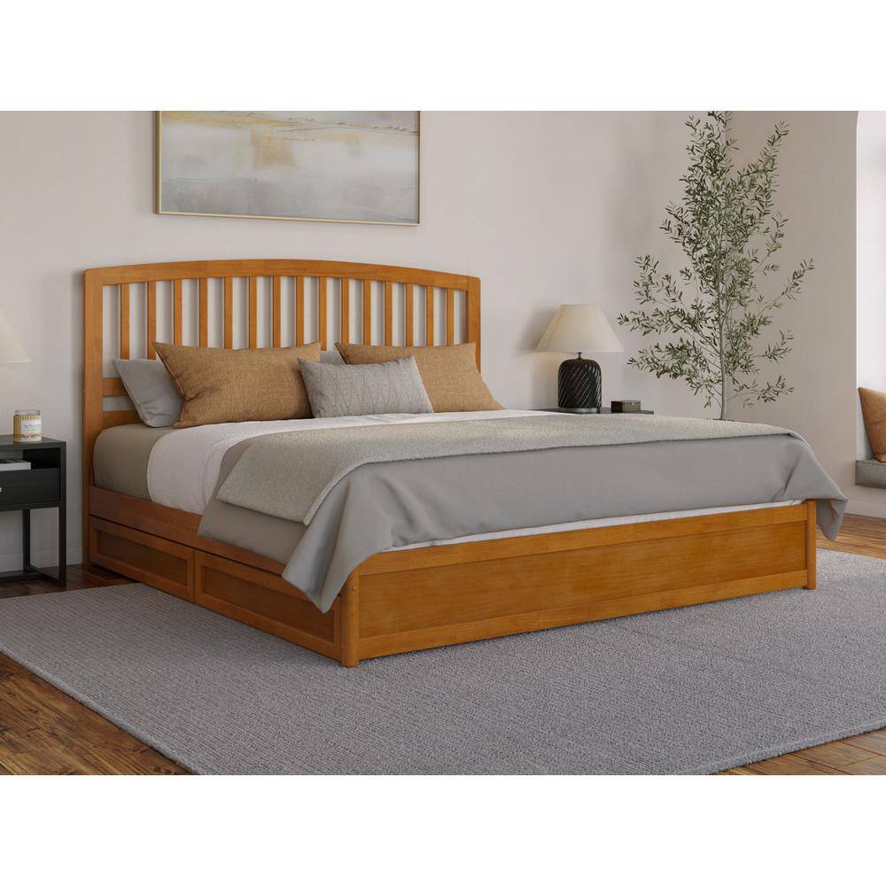 Lucia Light Toffee King Wood Platform Bed with Storage Drawers