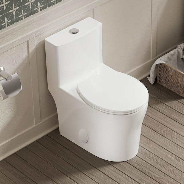 12 in. 1-piece 0.8/1.28 GPF Dual Flush Round Toilet in White Toilet Seat Included