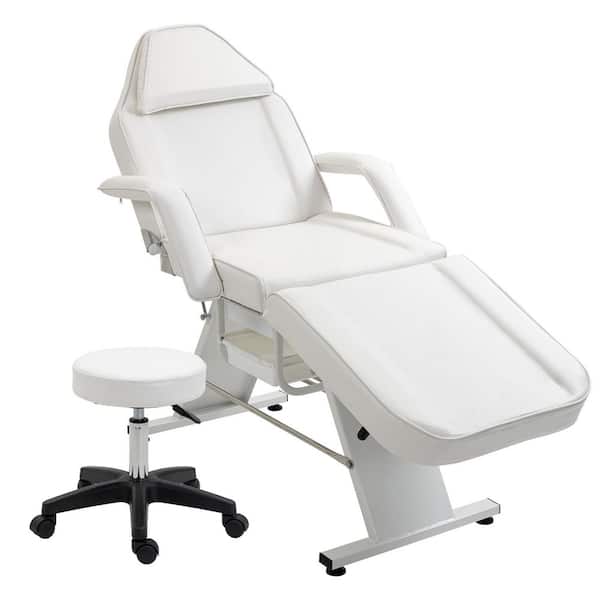 Professional Massage Spa Salon Bed Chair, Folding Lash Bed with Hydraulic Stool Adjustable Facial Chair Bed in White