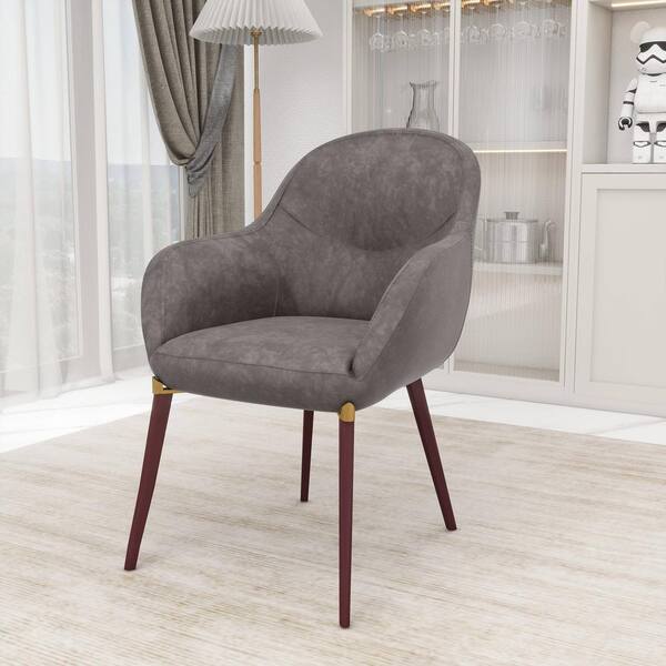 Leisuremod Elias Dining Chair Upholstered in Leather Velvet With Barrel Back and Powder-Coated Legs, Dark Grey