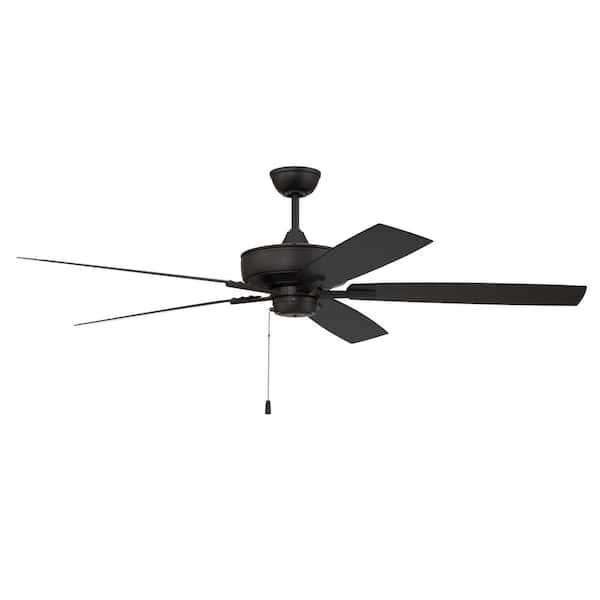 60 in. Flat Black, Flat Black Blades Dual Mount Low Profile Standard Outdoor Ceiling Fan with Pull Chains Included