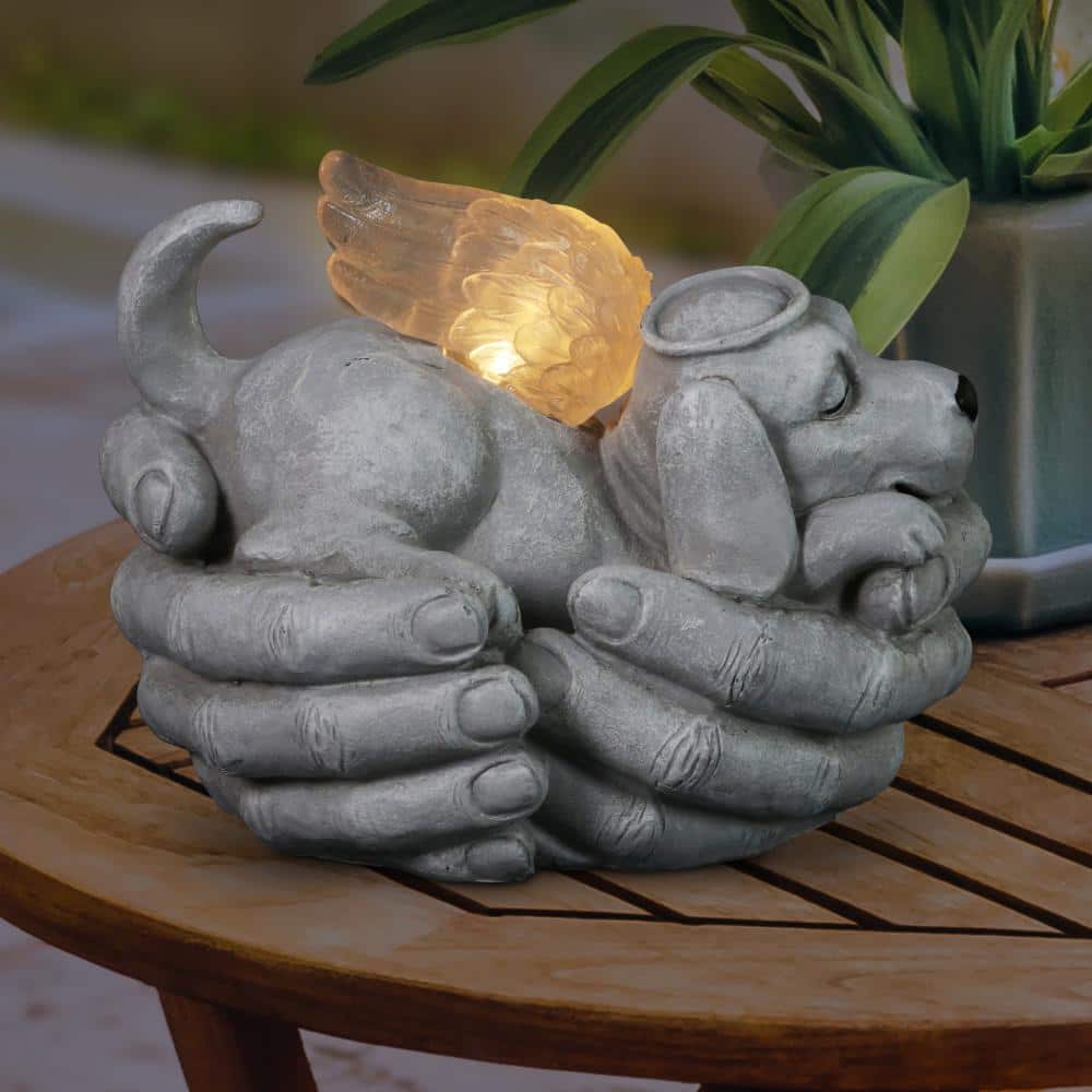 Solar Cradled Angel Dog Memorial Garden Statue with LED Wings