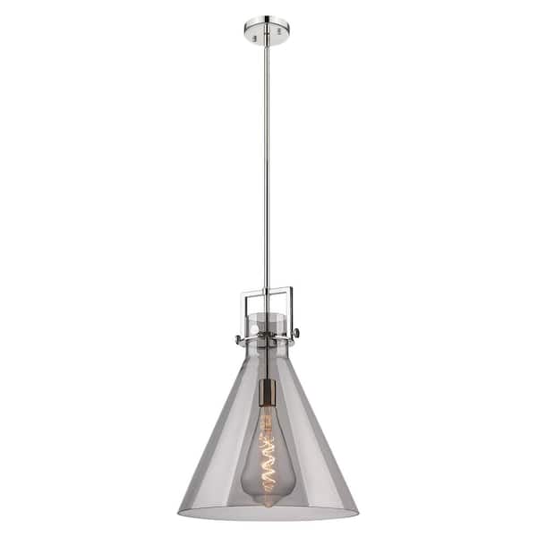 Newton Cone 100-Watt 1-Light Polished Nickel Shaded Mini Pendant Light with Tinted Glass Shade
