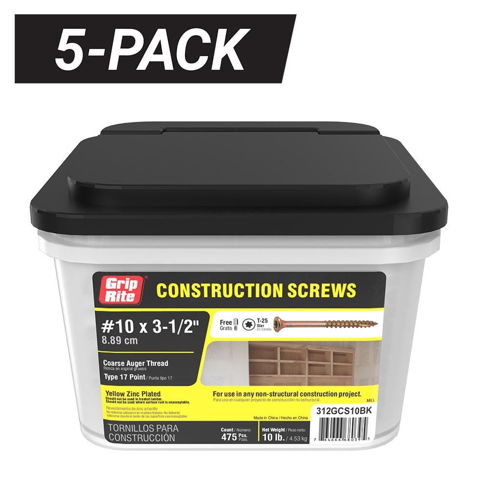 5-Pack #10 x 3-1/2 in. Star Drive Flat Head Coarse Thread Construction Screws (10 lb. Box / 2375-Piece) price history on PriceWatchPro
