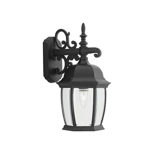Designers Fountain Tiverton Black 1-Light Outdoor Line Voltage Hardwired Porch Light Wall Sconce with No Bulb Included