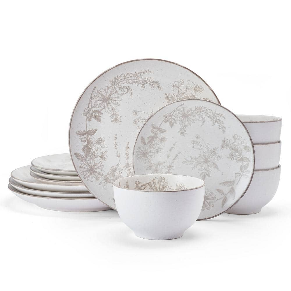 Pfaltzgraff Enchanted Bloom 12-pc Stoneware Dinnerware Set, Gray, Service for 4