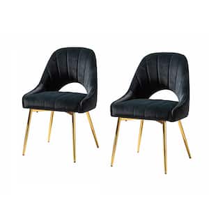 Isaak Modern Black Upholstered Dining Chair with Hollowed-out Back and Metal Base(Set of 2)