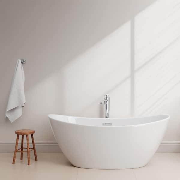 Dorrit 66 in. L x 32 in. W Soaking Bathtub with Center Drain in White/Polished Chrome Trim