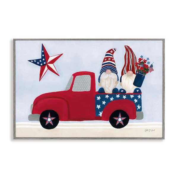 Stupell Industries Patriotic Gnomes in Truck by Yvette St. Amant Gray Framed Nature Giclee Art Print 12 in. x 18 in.